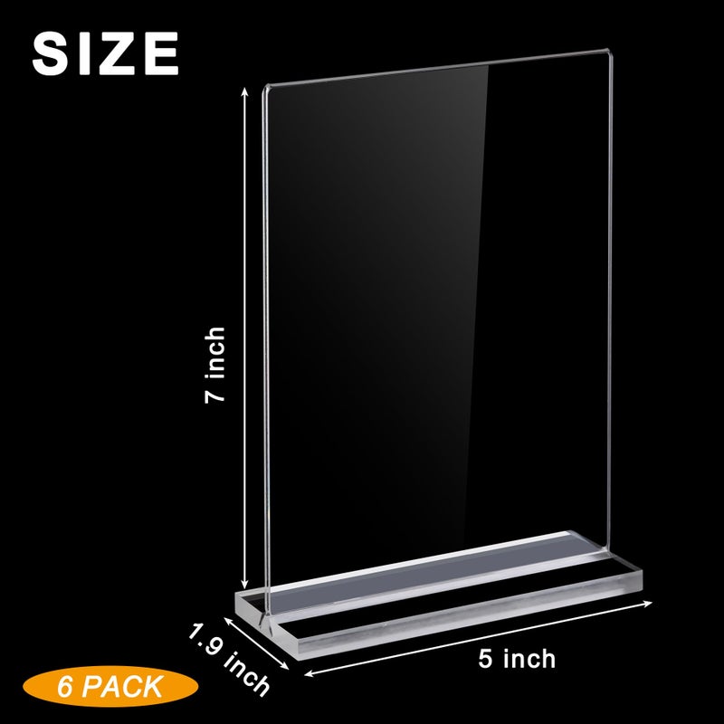 Hoewina Acrylic Sign Holder 5 x 7 Inch 6 Pack - acrylic display stands for Store table sign holder - Vertical Double-Sided Acrylic Stands, Vendor Booth Display Items - Flyer Holder & Plastic Paper Holder - Acrylic Frame for Restaurants, Office, Home, Store - Image 3